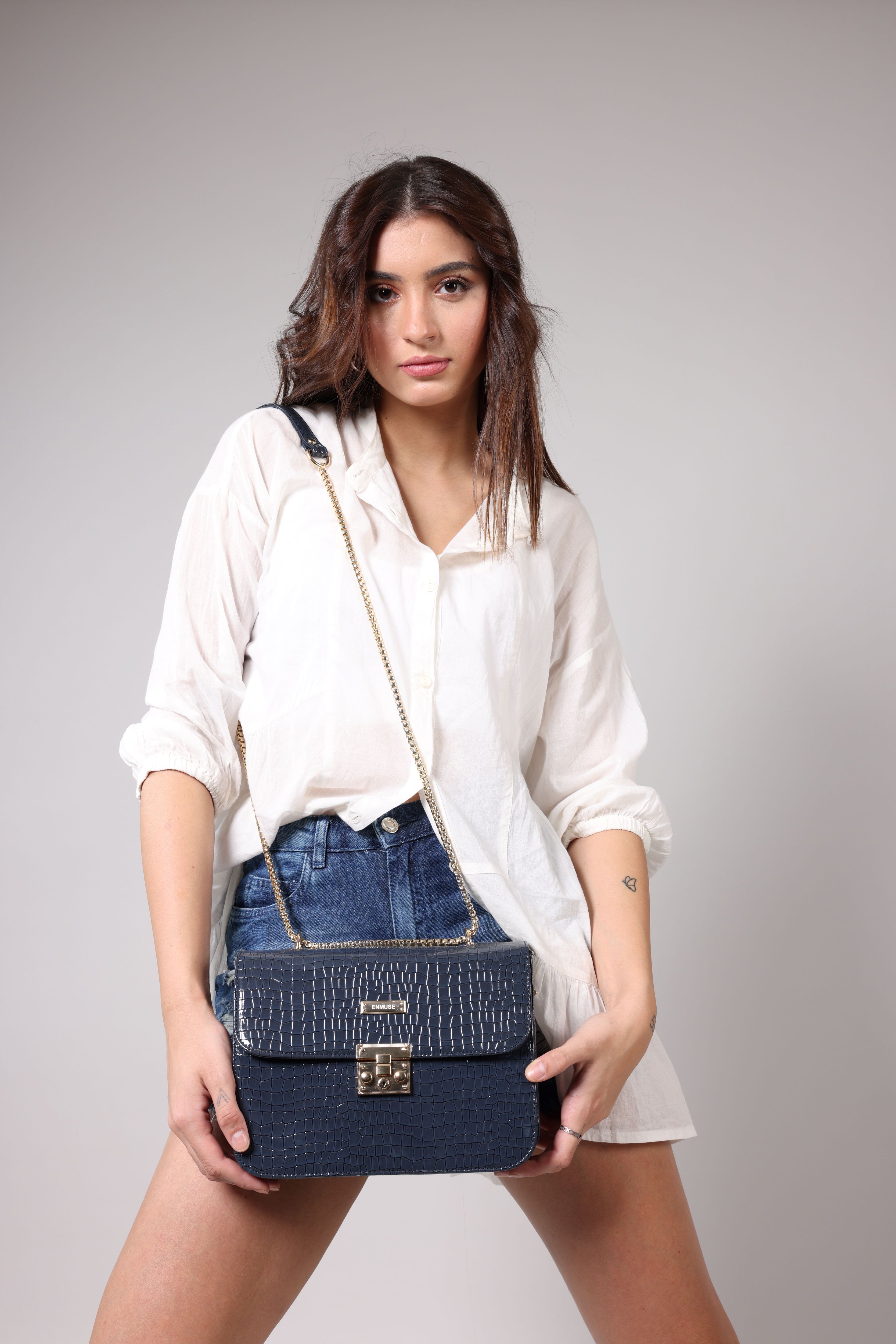 Navy Blue Croco Shoulder / Crossbody Bag