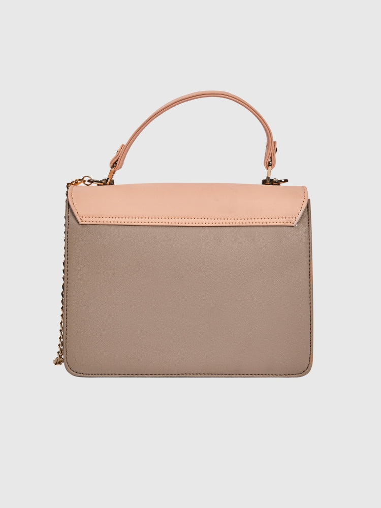 Peach & Beige Casual Grain PU Hand Bag