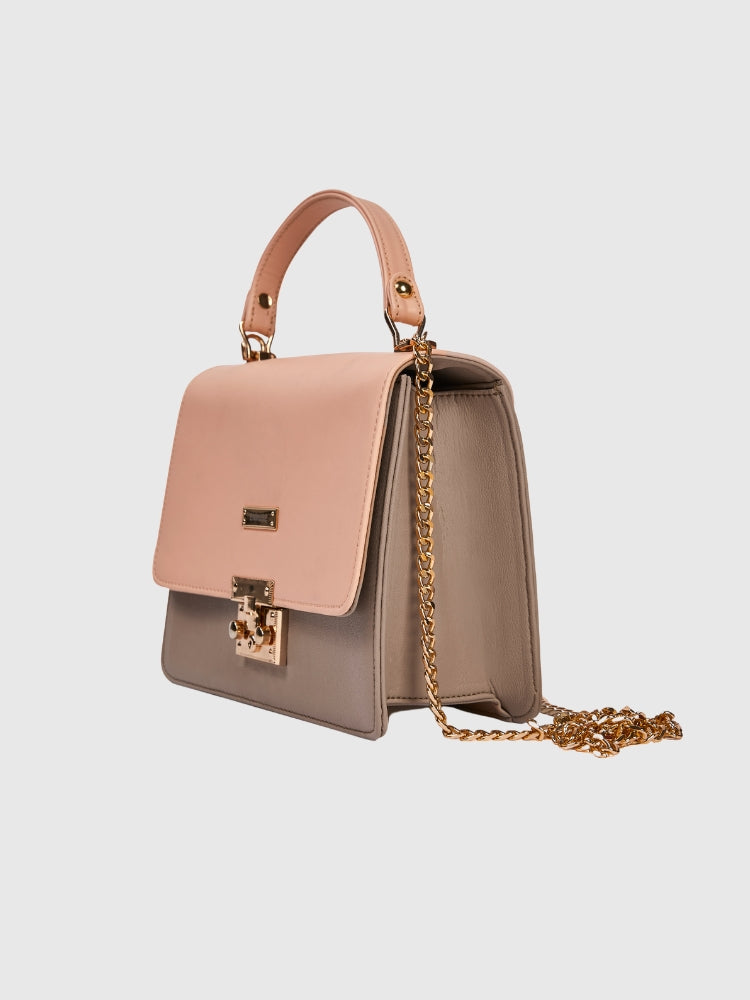 Peach & Beige Casual Grain PU Hand Bag