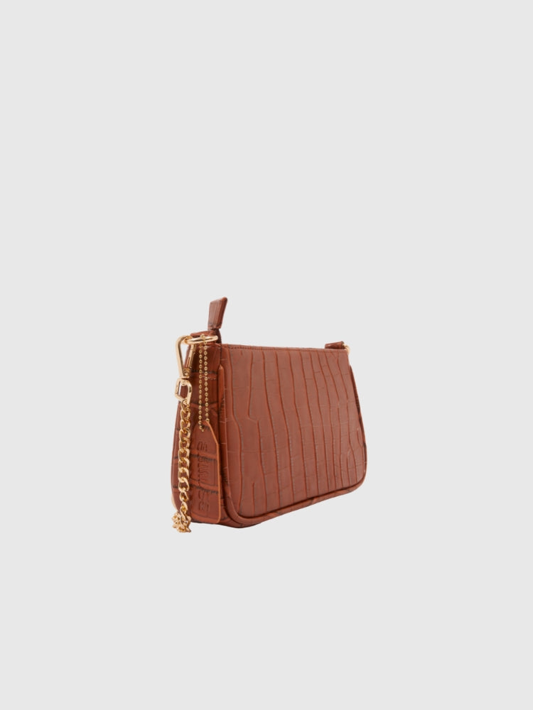 Cognac Brown Croco PU Leather Shoulder Bag