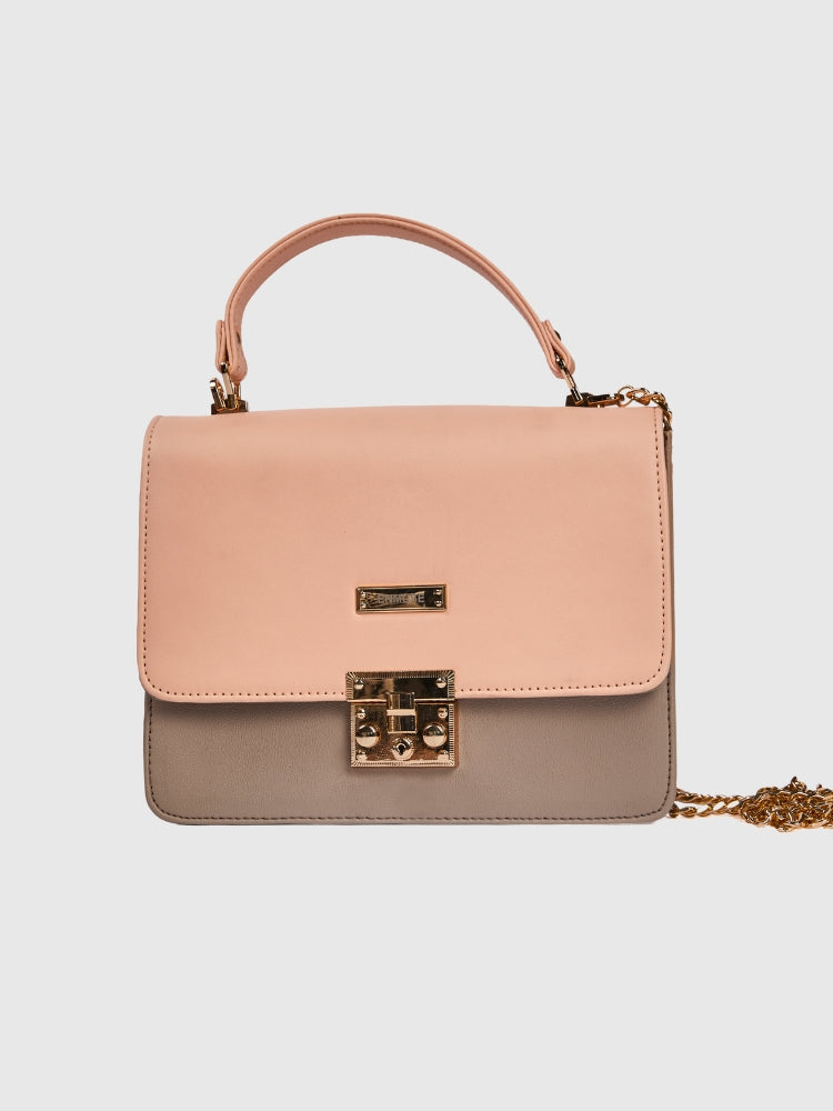 Peach & Beige Casual Grain PU Hand Bag