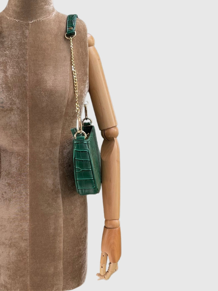 Bottle Green Croco PU Leather Shoulder Bag