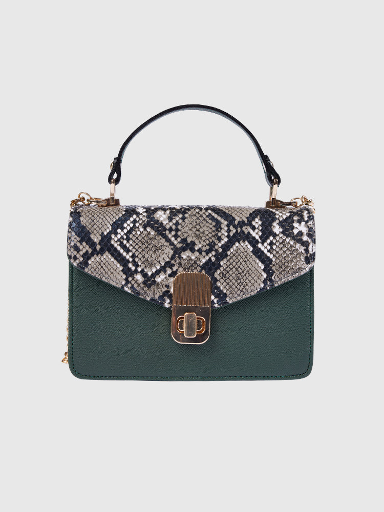 Green Snake Skin & Saffiano PU Hand-held/ Crossbody bag