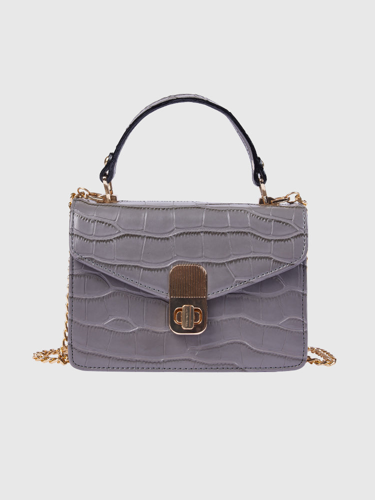 Concrete Grey Croco Finish Hand-held/ Crossbody bag