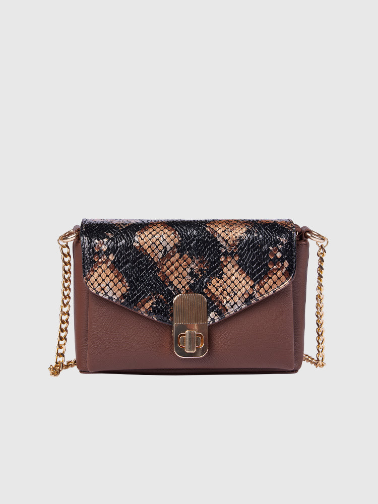 Black & Brown Snake Skin / Saffiano PU Leather Shoulder + Crossbody