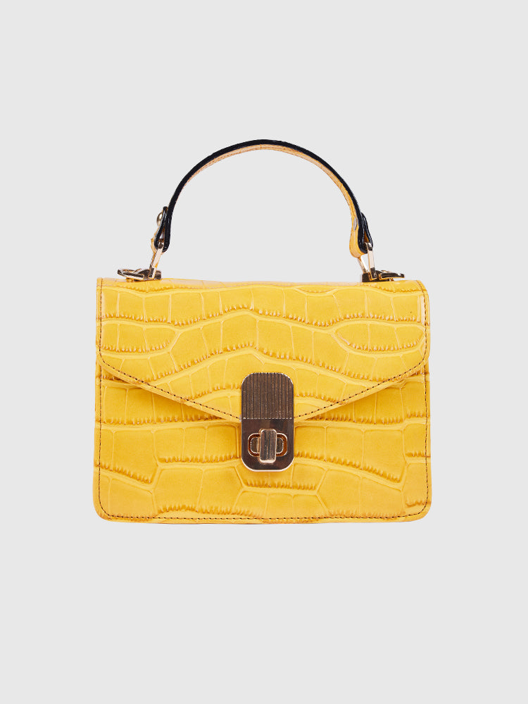 Yellow Croco Finish Hand-held/ Crossbody bag