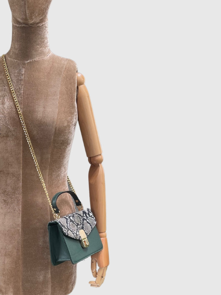 Green Snake Skin & Saffiano PU Hand-held/ Crossbody bag