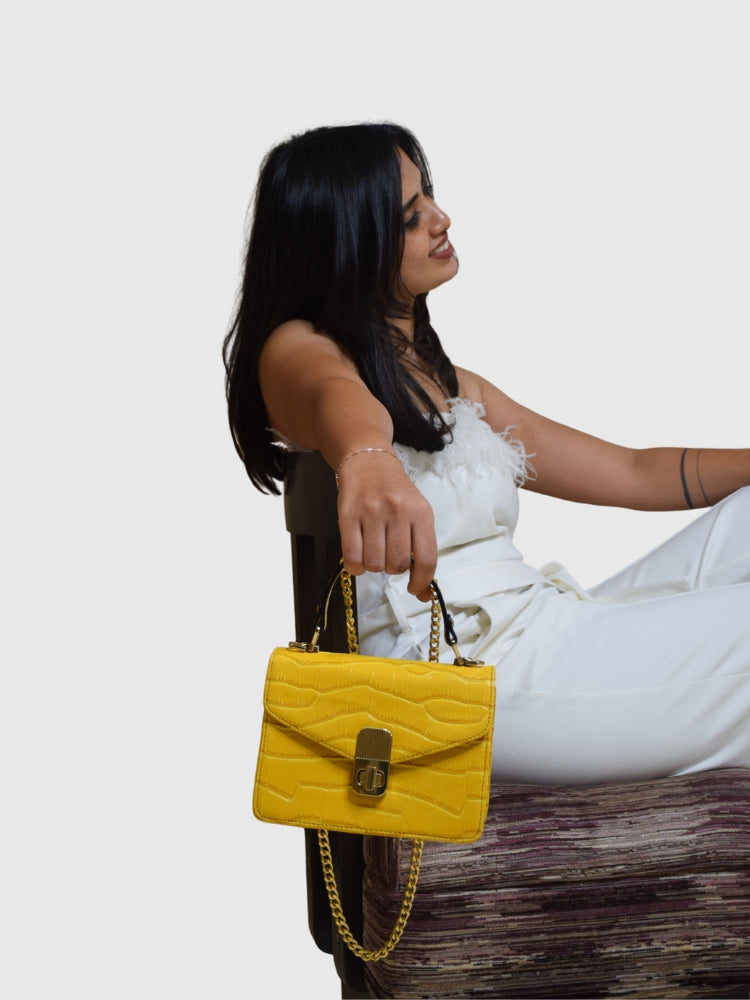 Yellow Croco Finish Hand-held/ Crossbody bag