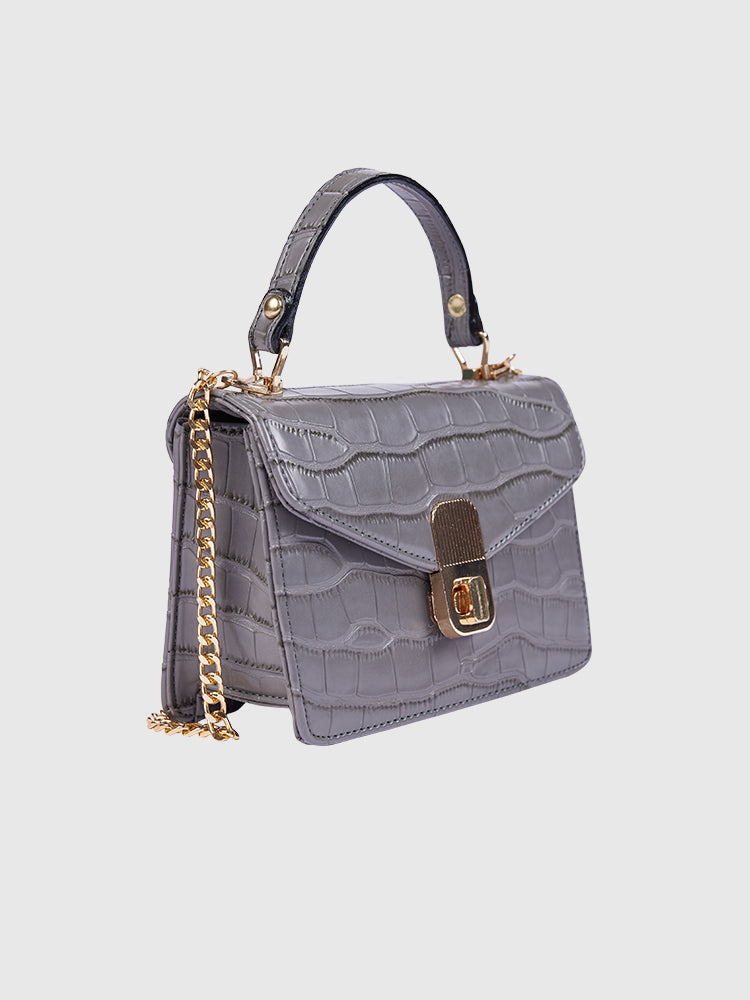 Concrete Grey Croco Finish Hand-held/ Crossbody bag