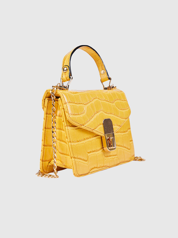 Yellow Croco Finish Hand-held/ Crossbody bag