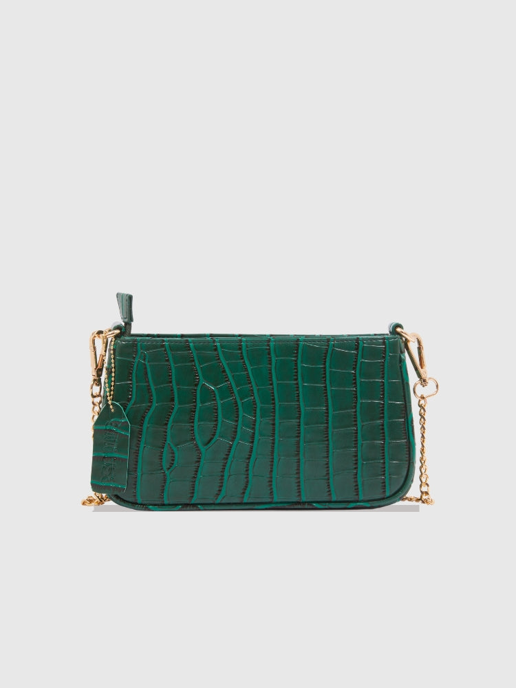 Bottle Green Croco PU Leather Shoulder Bag