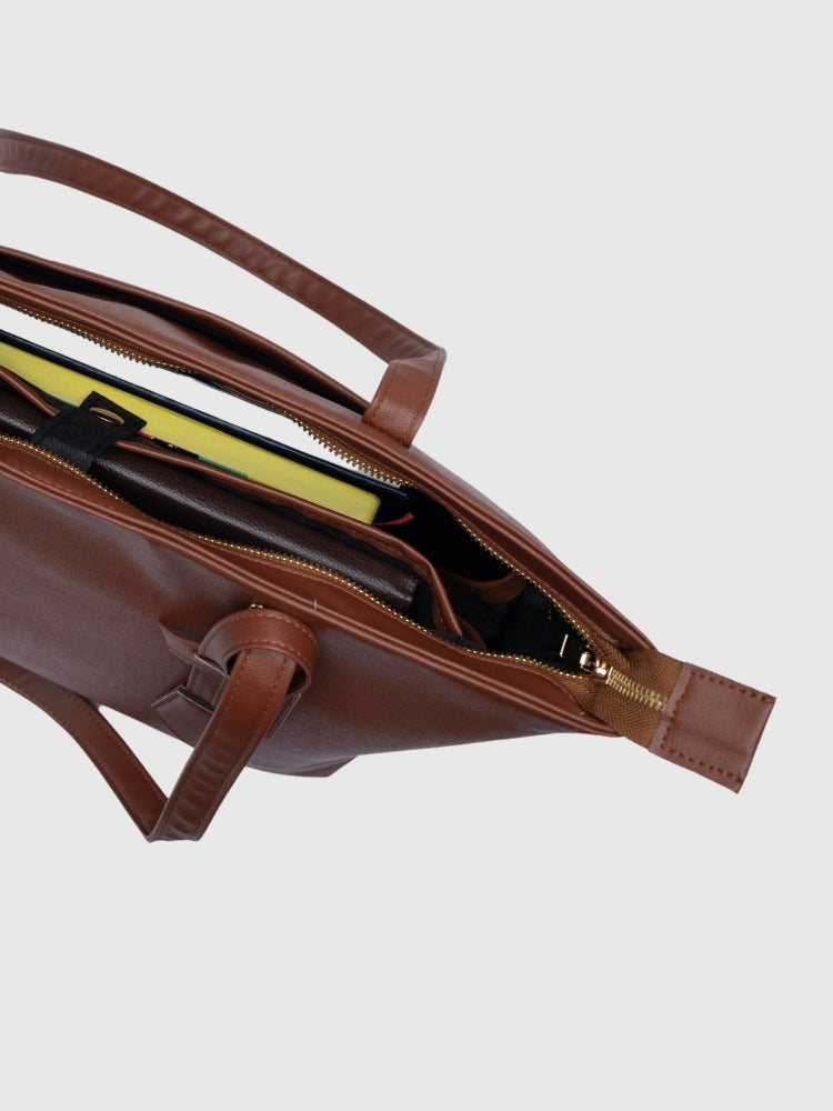 All in one organizer tote bag - Cognac Brown