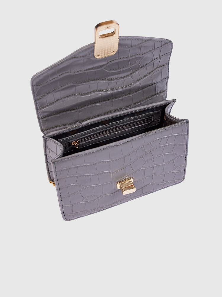 Concrete Grey Croco Finish Hand-held/ Crossbody bag