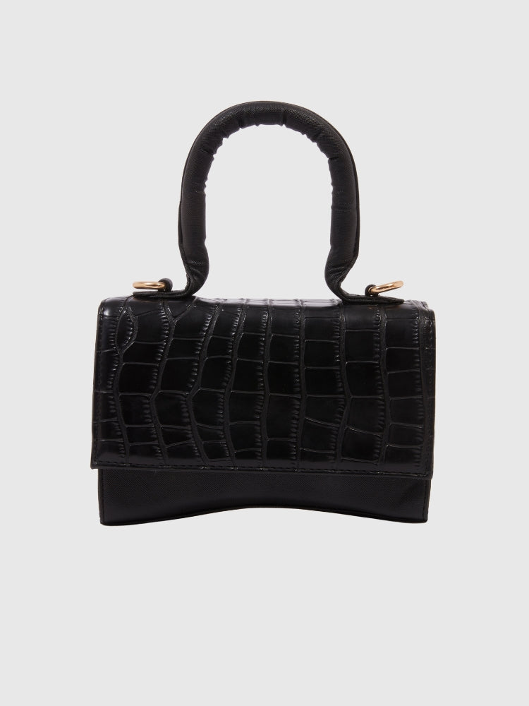 Black Croco - Saffiano Texture PU Handbag / Crossbody