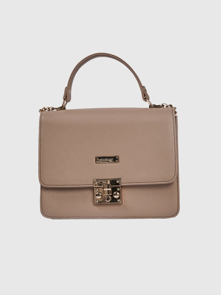 Beige Casual Grain PU Hand Bag