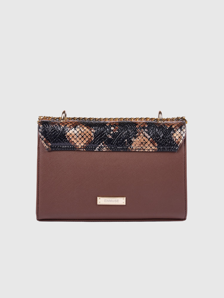 Black & Brown BOX Shoulder + Crossbody in Snake Skin / Saffiano PU Leather