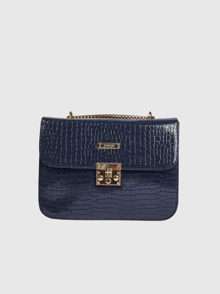 Navy Blue Croco Shoulder / Crossbody Bag