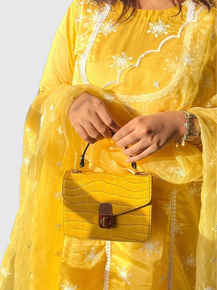 Yellow Croco Finish Hand-held/ Crossbody bag