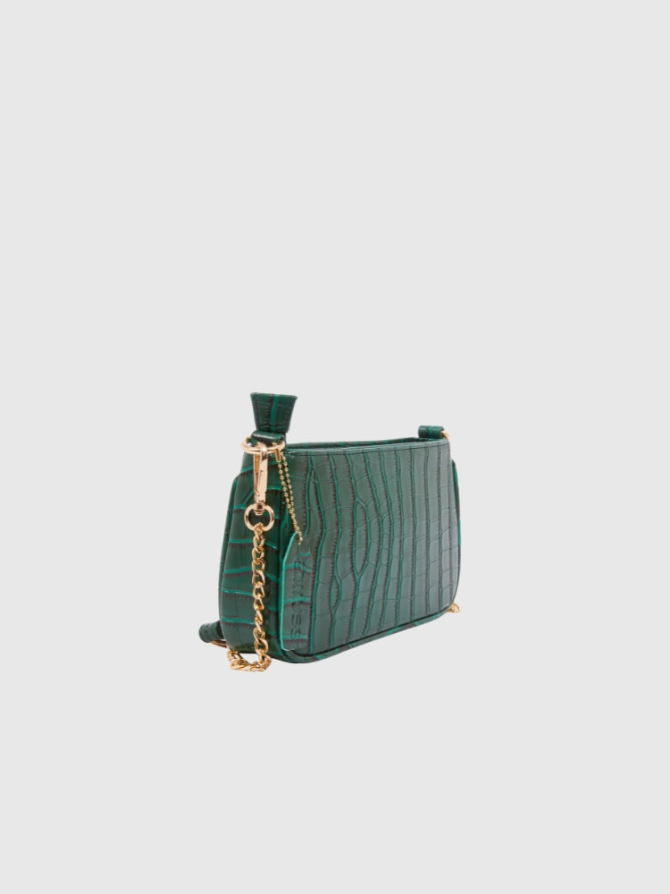 Bottle Green Croco PU Leather Shoulder Bag