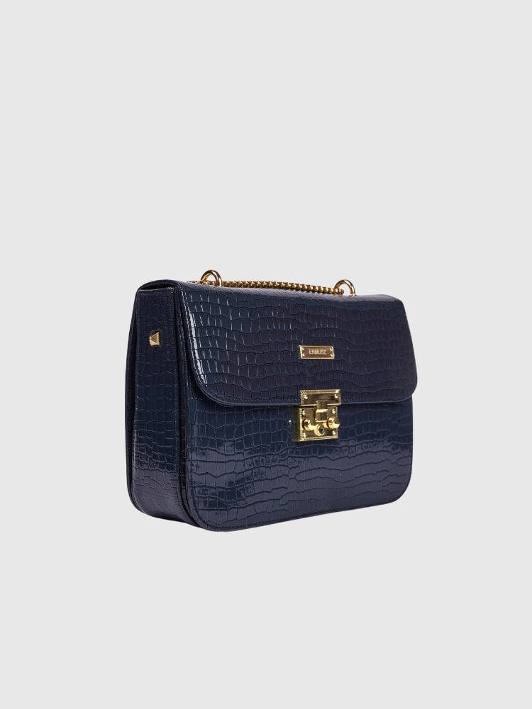 Navy Blue Croco Shoulder / Crossbody Bag