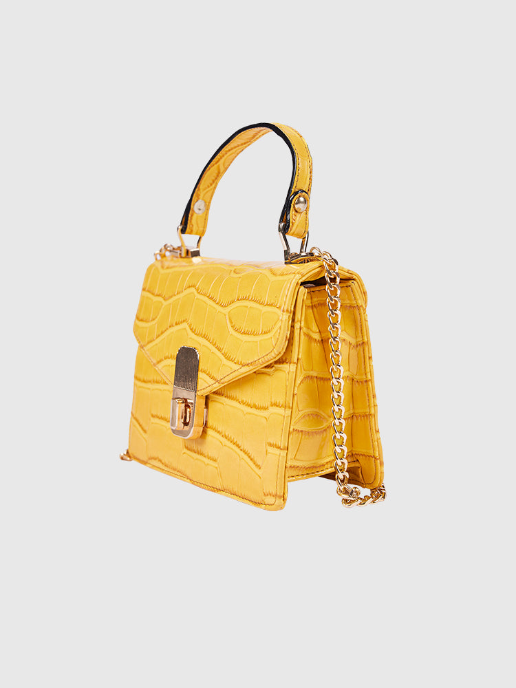 Yellow Croco Finish Hand-held/ Crossbody bag