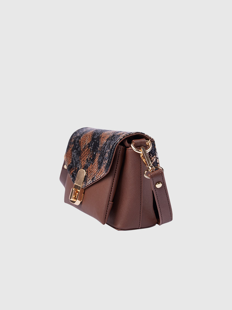 Black & Brown Snake Skin / Saffiano PU Leather Shoulder + Crossbody