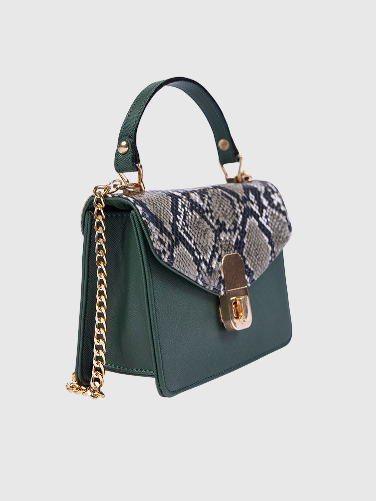 Green Snake Skin & Saffiano PU Hand-held/ Crossbody bag