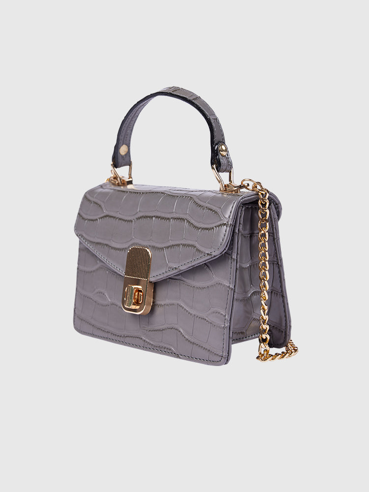 Concrete Grey Croco Finish Hand-held/ Crossbody bag