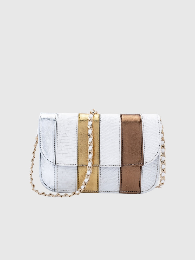 Mini Multicolor Saffiano PU - Metallic Sling White