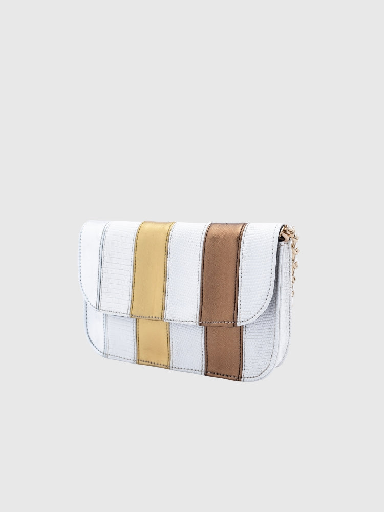 Mini Multicolor Saffiano PU - Metallic Sling White