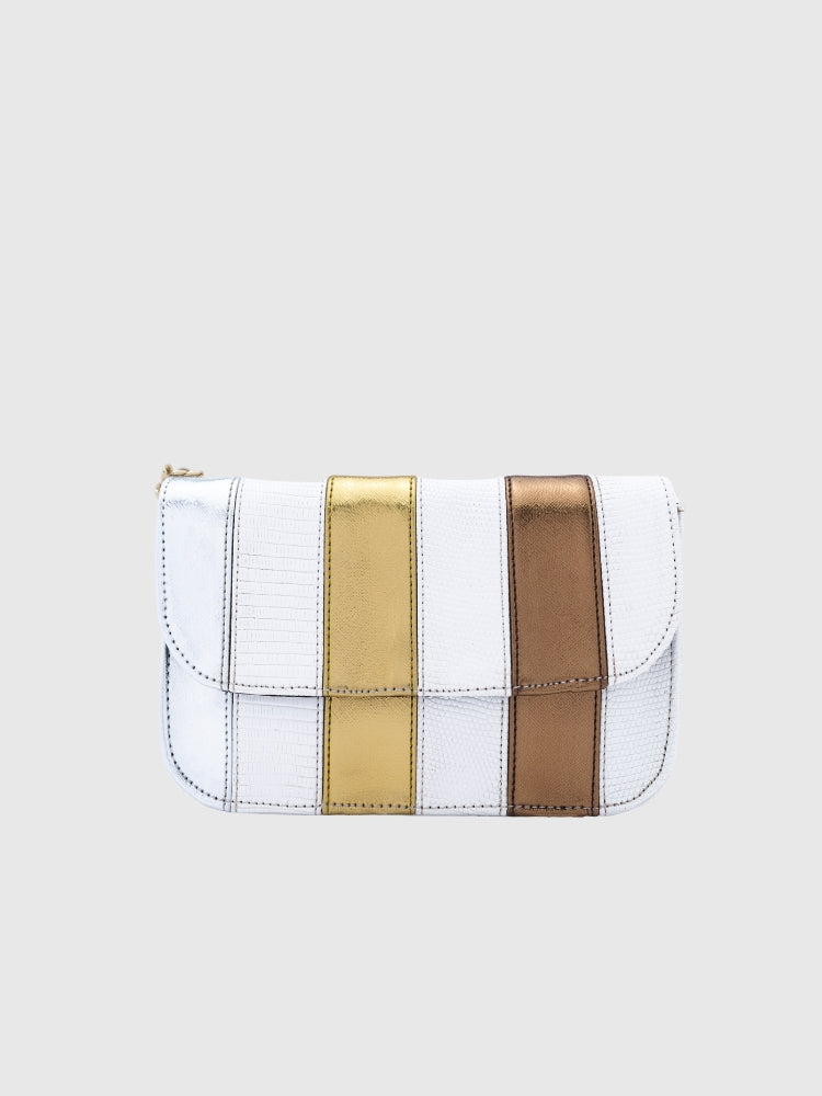 Mini Multicolor Saffiano PU - Metallic Sling White