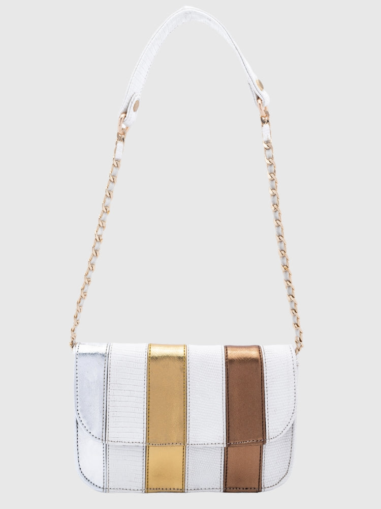 Mini Multicolor Saffiano PU - Metallic Sling White