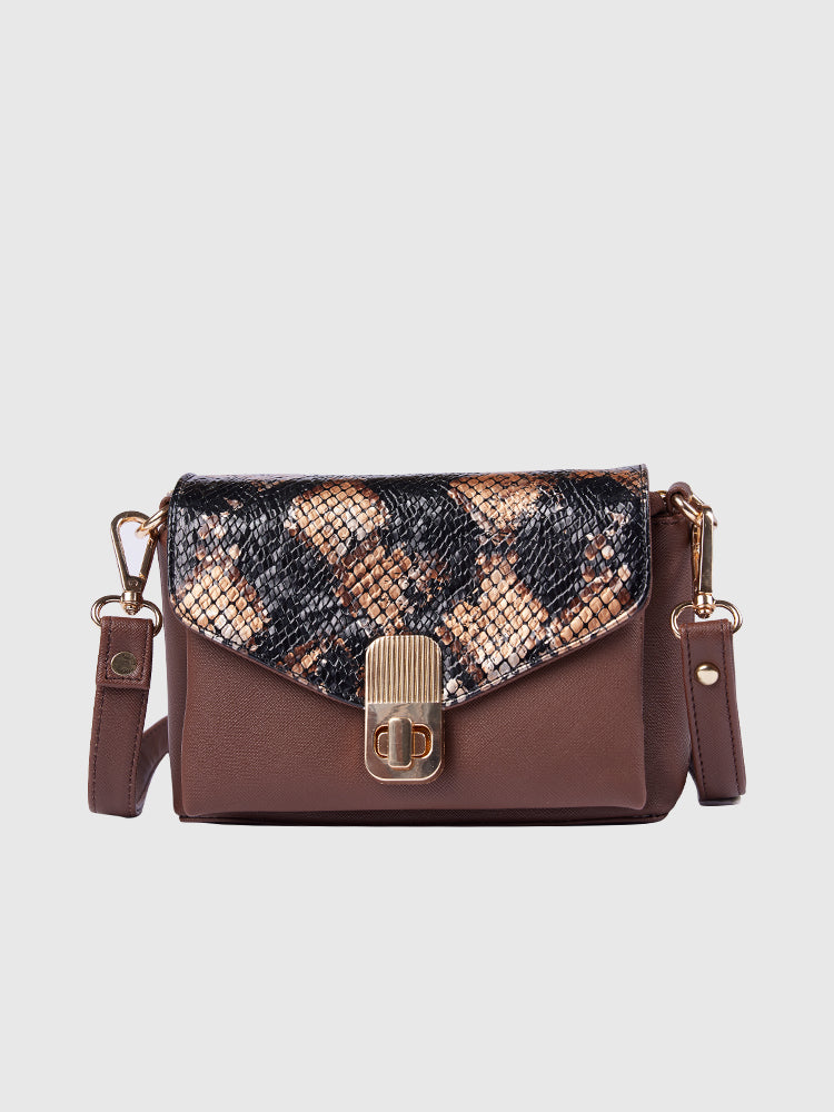 Black & Brown Snake Skin / Saffiano PU Leather Shoulder + Crossbody