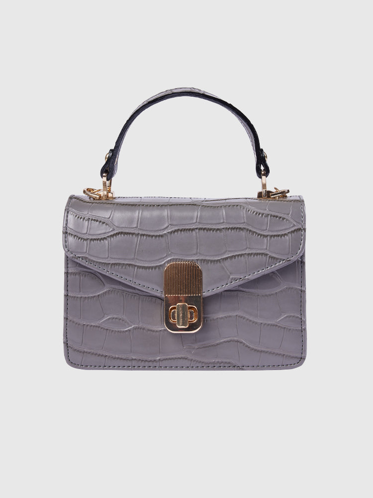 Concrete Grey Croco Finish Hand-held/ Crossbody bag