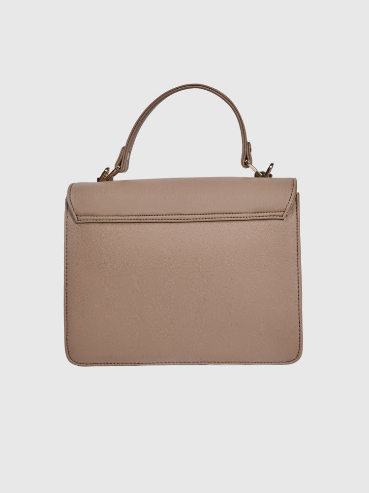 Beige Casual Grain PU Hand Bag