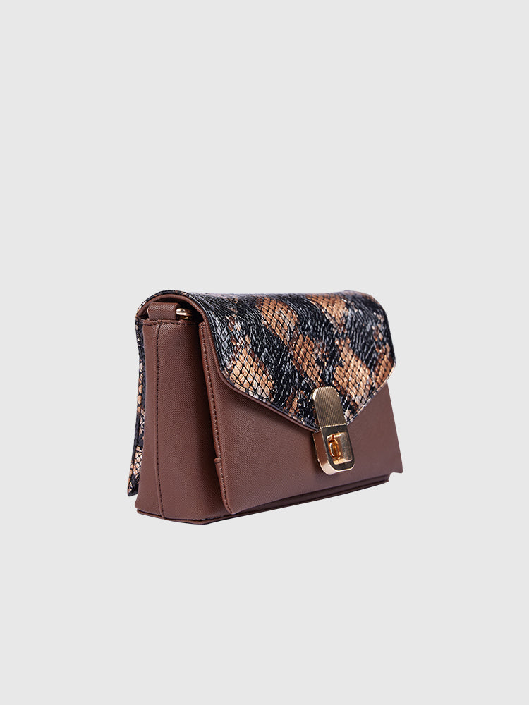 Black & Brown Snake Skin / Saffiano PU Leather Shoulder + Crossbody