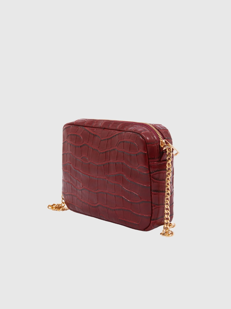 Maroon Croco PU leather Sling Bag