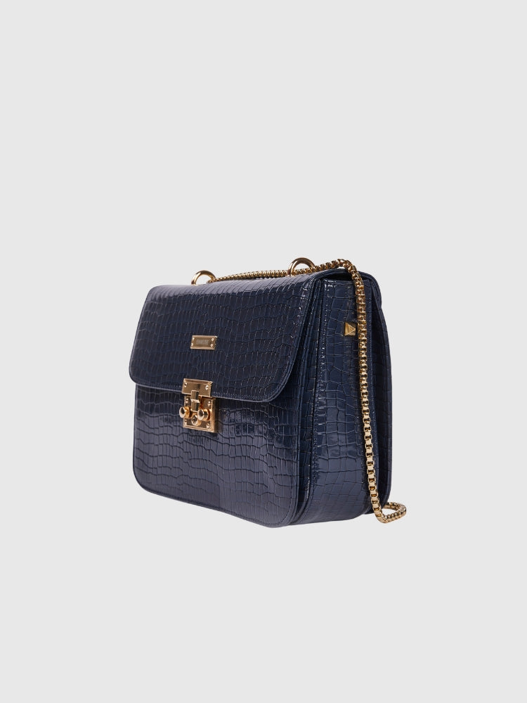 Navy Blue Croco Shoulder / Crossbody Bag