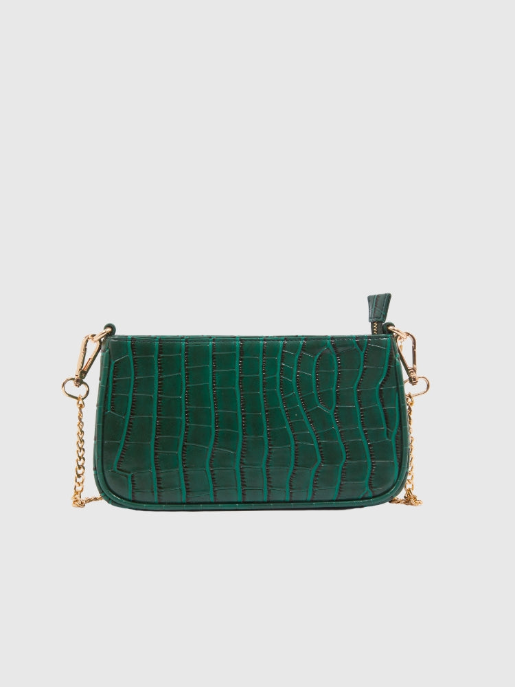 Bottle Green Croco PU Leather Shoulder Bag