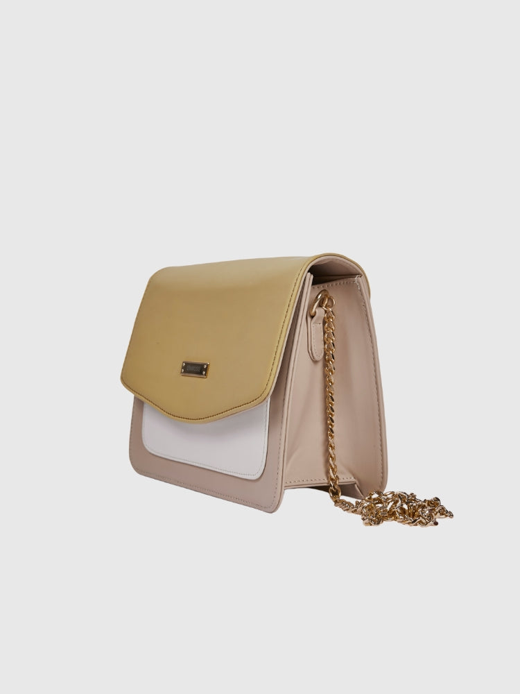 Yellow-White-Beige Casual Sling Bag