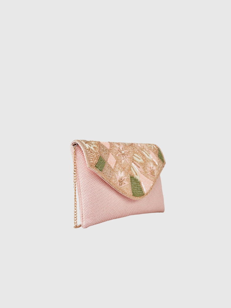 Ethnic - Peach Handwork Envelope Hand/Sling Bag