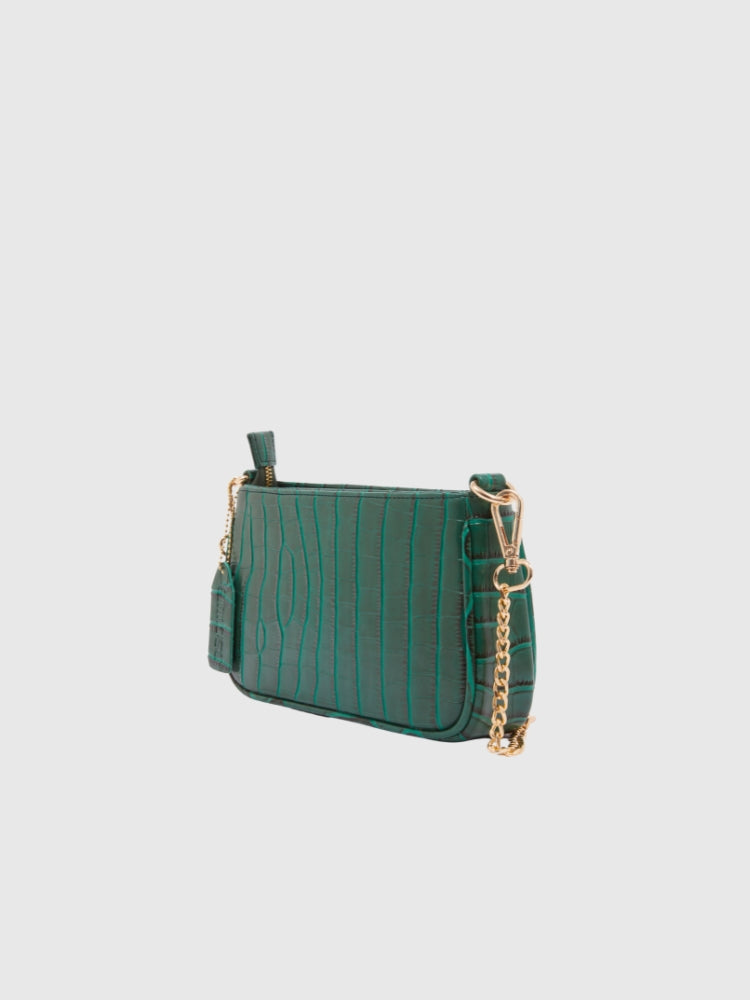 Bottle Green Croco PU Leather Shoulder Bag