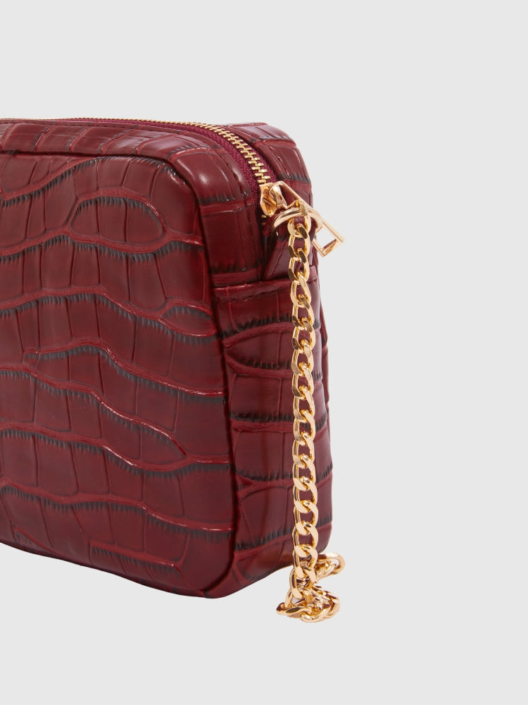 Maroon Croco PU leather Sling Bag