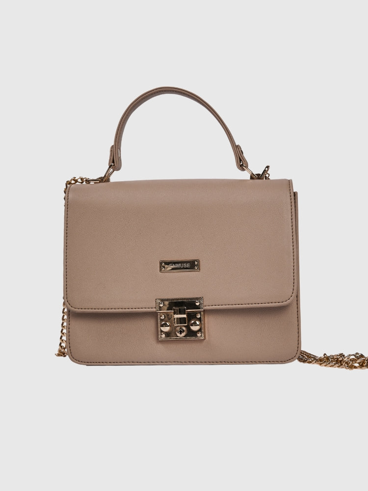 Beige Casual Grain PU Hand Bag