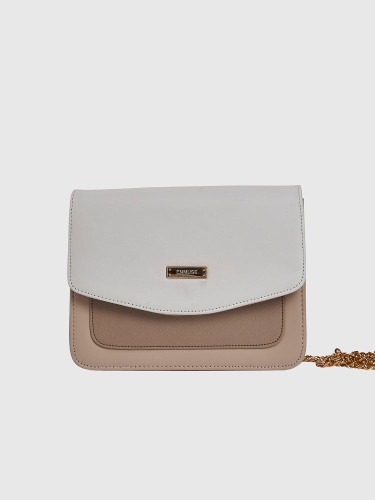 White & Beige Grain Texture Casual Sling Bag