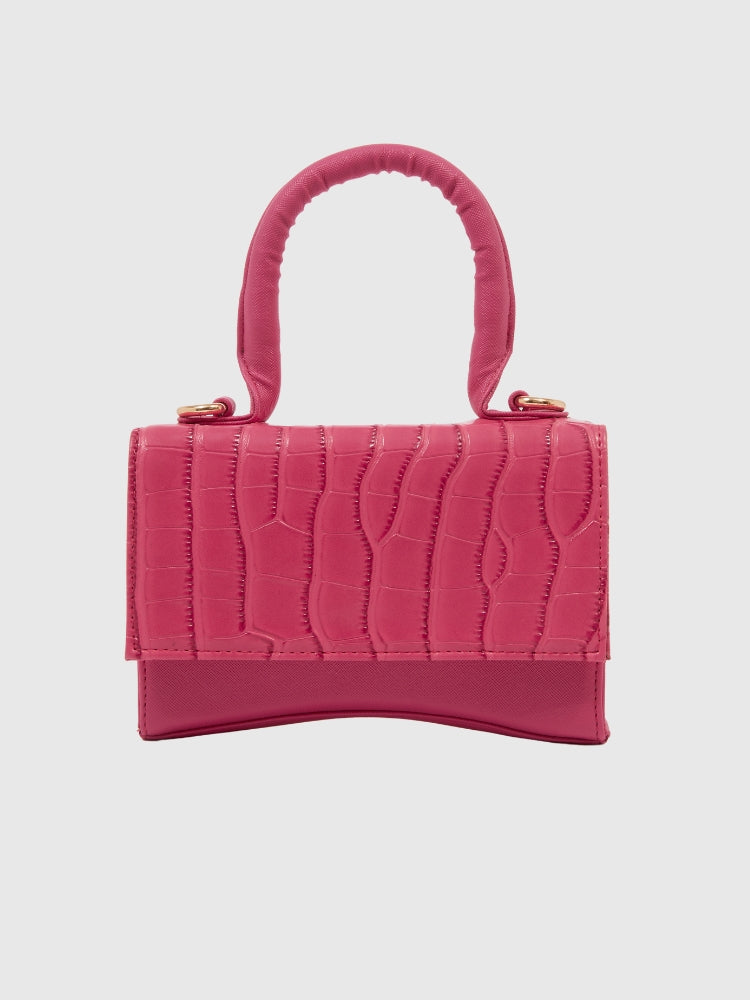 Hot Pink Croco - Saffiano Texture PU Handbag / Crossbody