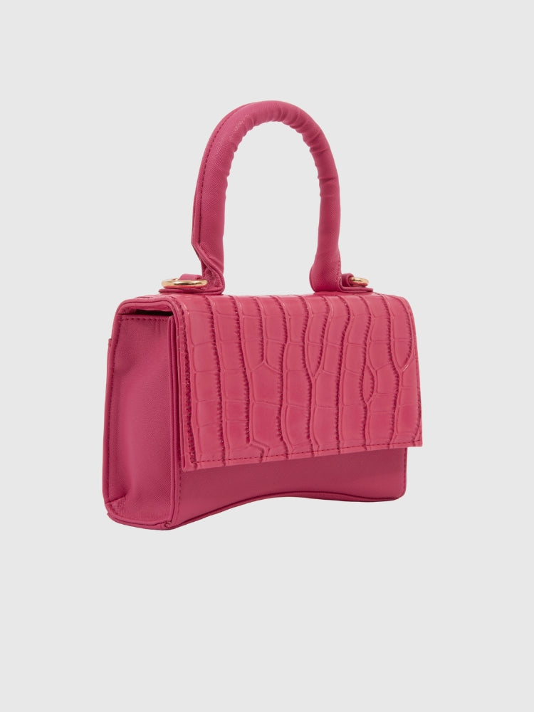 Hot Pink Croco - Saffiano Texture PU Handbag / Crossbody