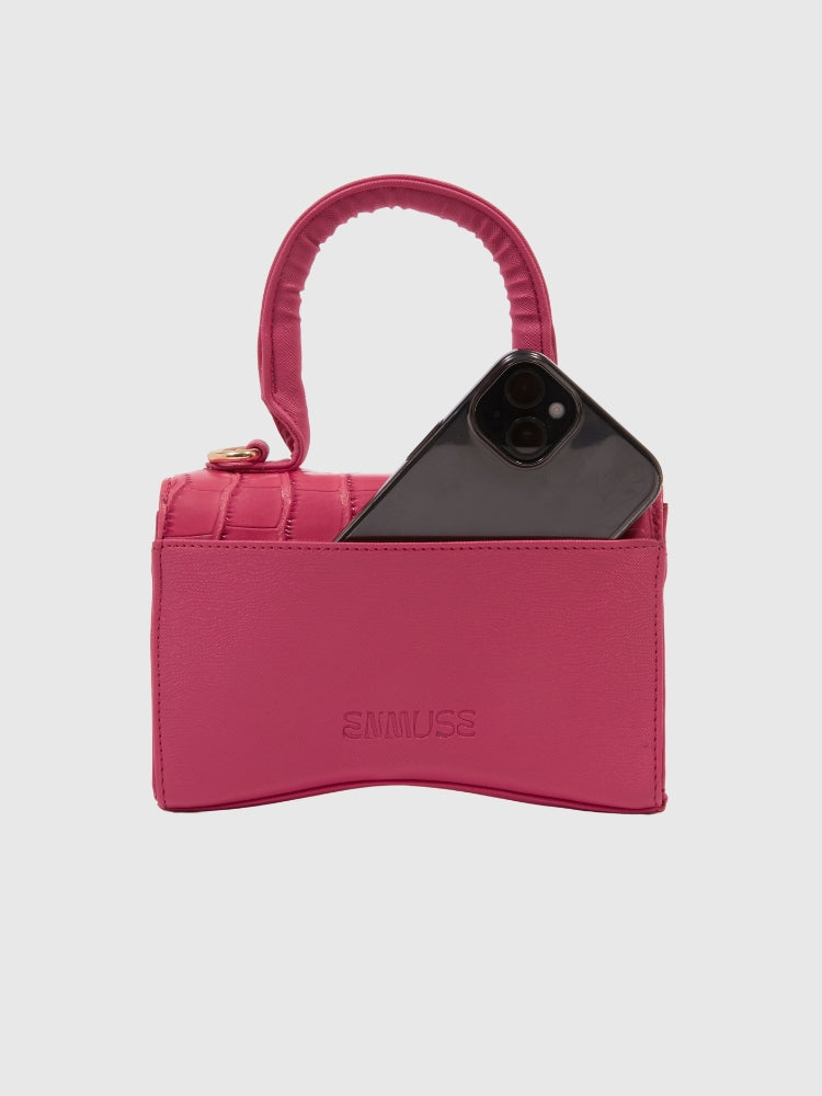 Hot Pink Croco - Saffiano Texture PU Handbag / Crossbody