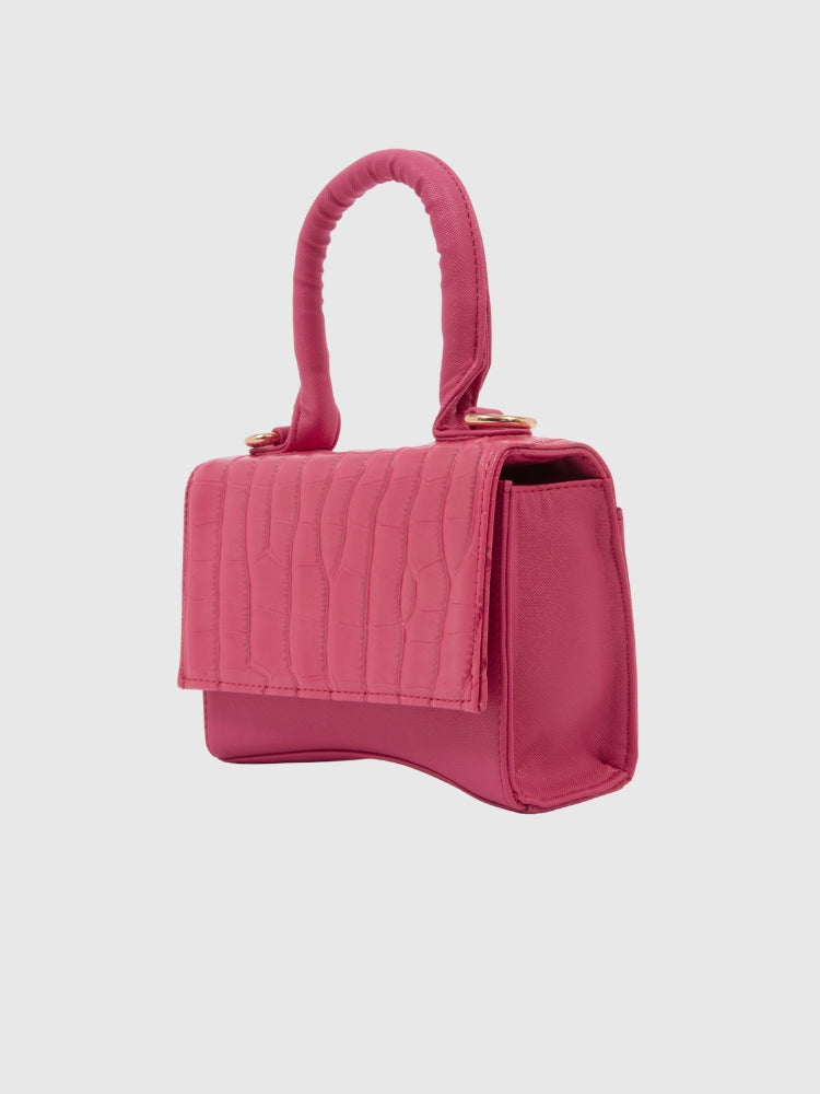 Hot Pink Croco - Saffiano Texture PU Handbag / Crossbody