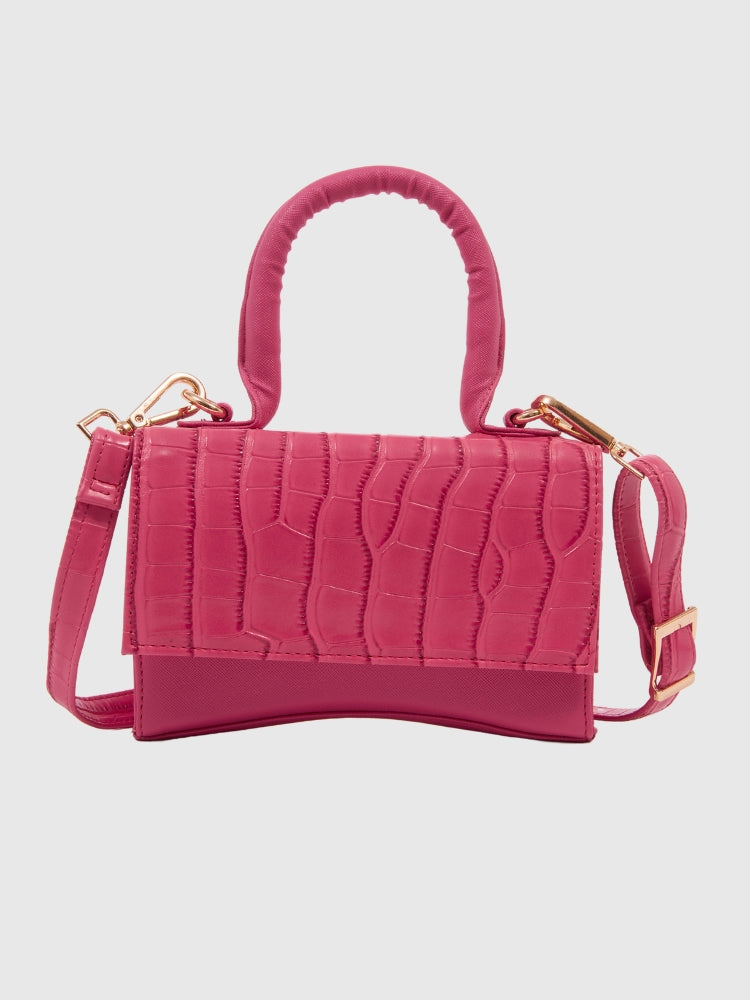 Hot Pink Croco - Saffiano Texture PU Handbag / Crossbody